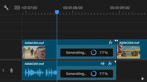 generative ai features connecting timeline clips in premiere pro