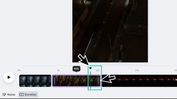 setting out-point position to a video clip in canva
