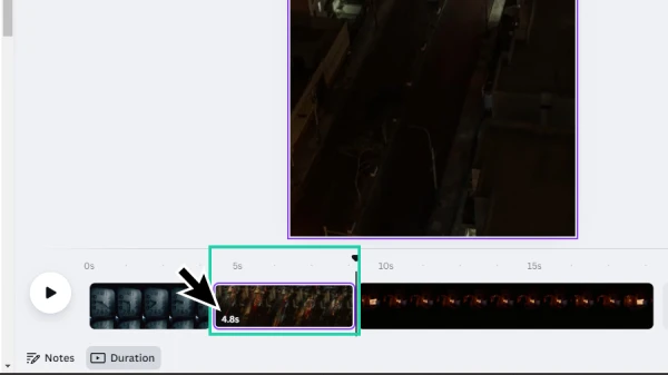 new trimmed clip highlighted on video timeline in canva