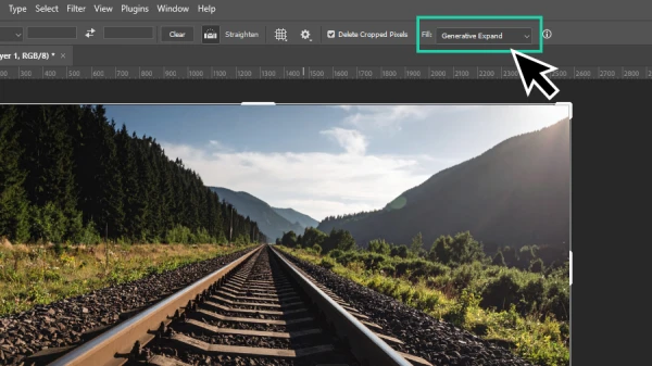 ai generative expand option highlighted in the crop tool options panel in photoshop
