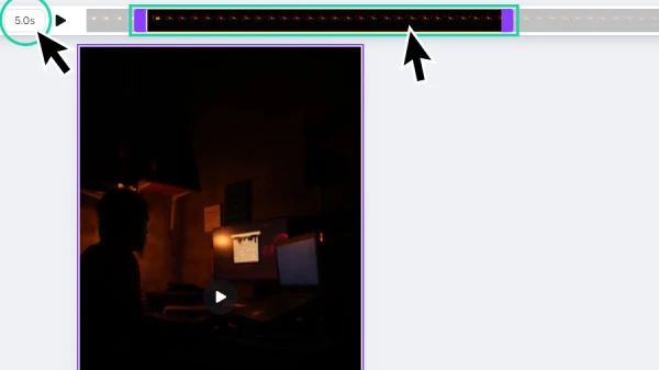 previewing trimmed clip across timeline in canva