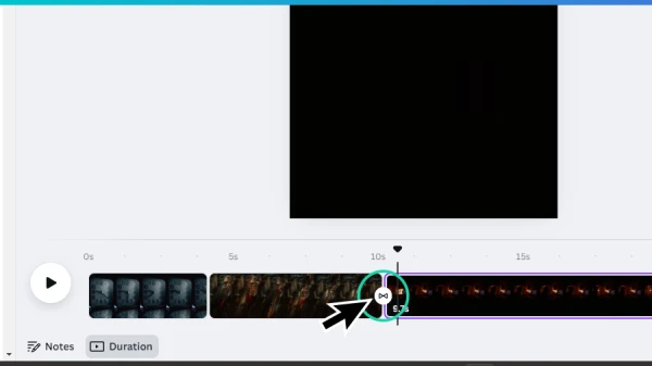 dissolve transition icon highlighted on video timeline in canva