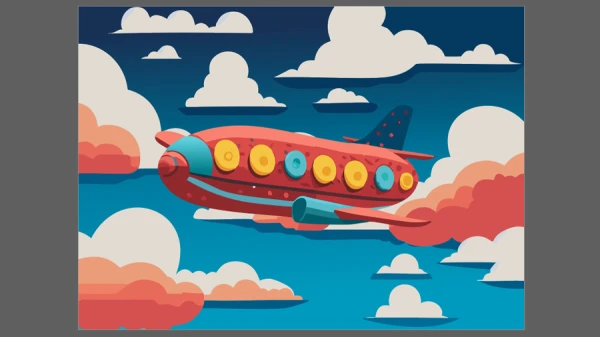 vector  illustration of an airplane with donuts for windows in illustrator