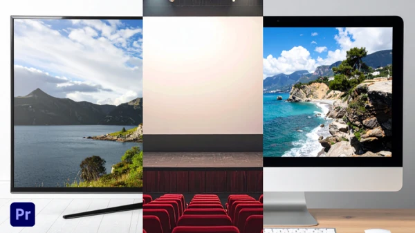 image of combined television, theatre, and computer screens.