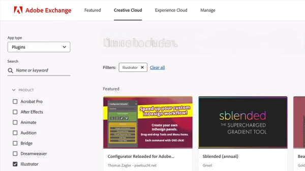 adobe exchange plugins landing page