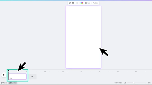 video project blank page and timeline highlighted in canva