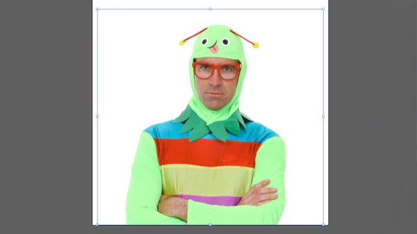 photography of dan scott wearing funny alien costume in illustrator