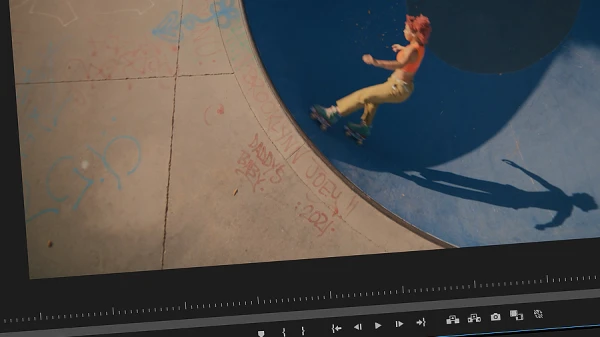 skateboarding footage previewed on Premiere Pro
