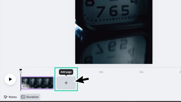 adding a new page to the video project timeline in canva