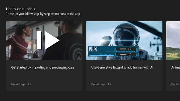 learning options displayed for users on Premiere Pro