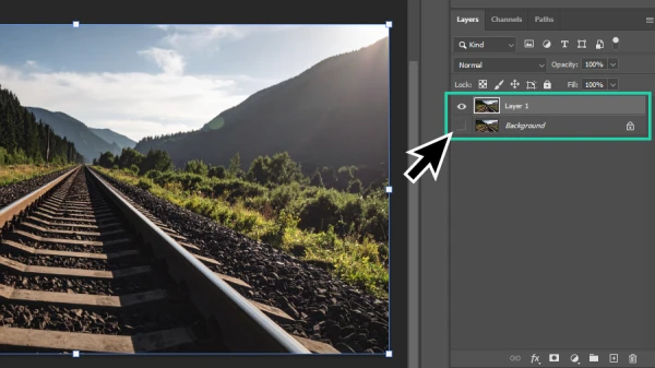 duplicated layer highlighted in the layers panel in photoshop
