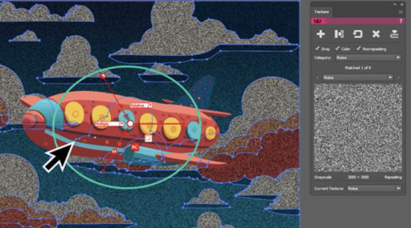 applying grainy noise texture to a background with texturino plugin in illustrator